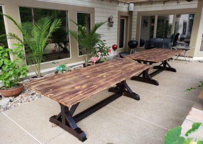 Twin outdoor Shou Sugi Ban dining tables