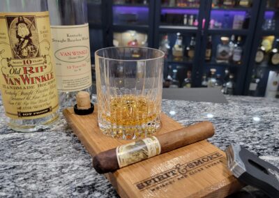 Barrel head coaster with cigar notch