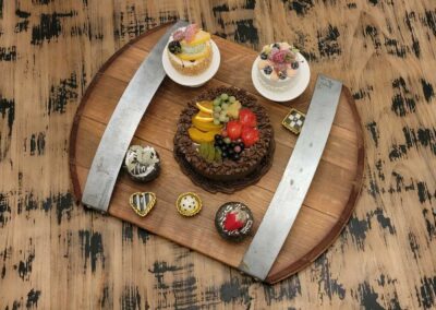 Wine barrel head serving tray